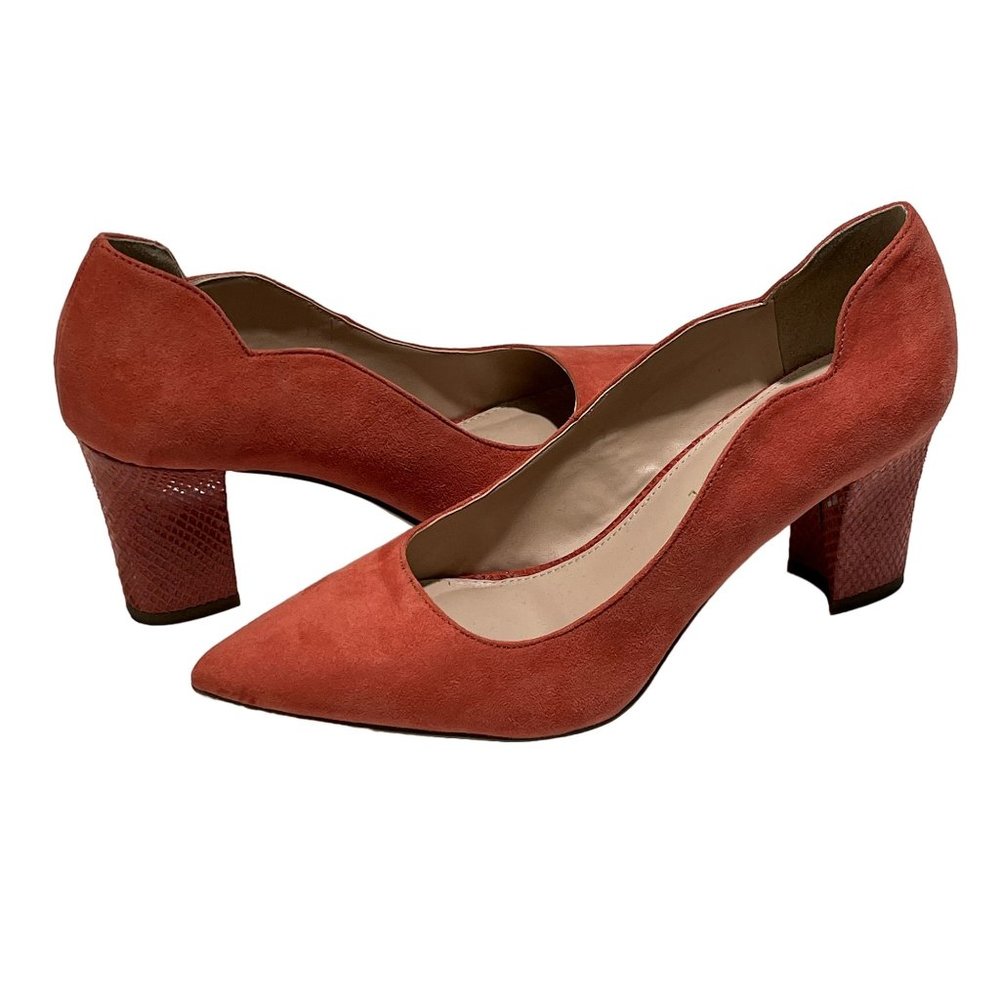 Kelly & Katie Womens Markel Pump Shoes‎ Coral Microsuede Scale Heels Size 9.5